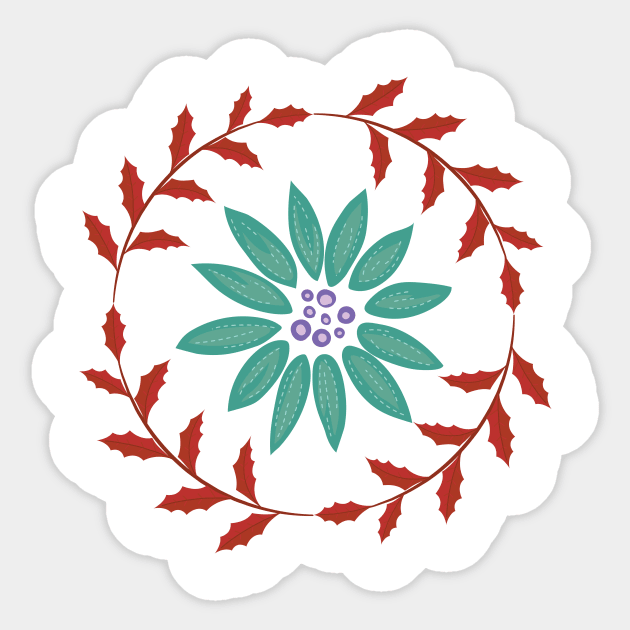 Folk Art Poinsettia Wreath Sticker by SWON Design